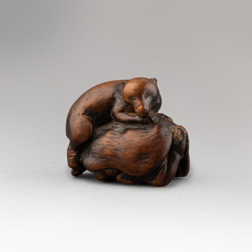 Netsuke – tanuki and hunter. Japan Edo 18th century - Asian Works of Art Style 