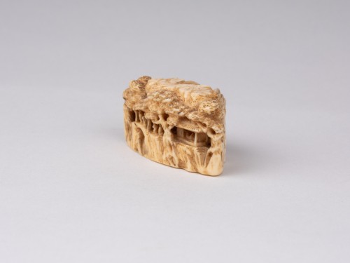 Netsuke par Masatoshi, paysage de pavillons, Japon Edo - Arts d