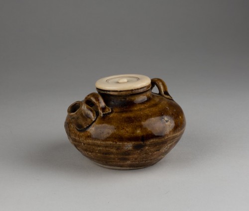 XIXe siècle - Cha-ire avec anses en grès avec couverte ocre brune, Pot à thé - Japon Edo