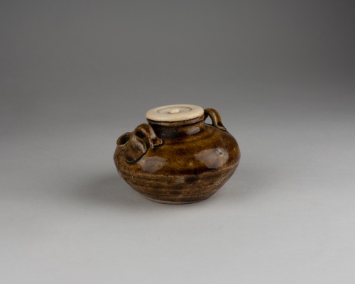 Cha-ire avec anses en grès avec couverte ocre brune, Pot à thé - Japon Edo - 
