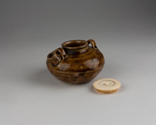 Cha-ire with handles grey sandstone, Tea pot - Japan Edo - 