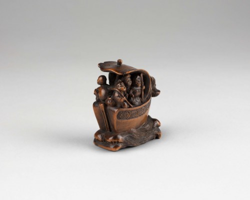 Netsuke Shichifukujin Takarabune, bateau des dieux du bonheur. Japon Edo - Arts d