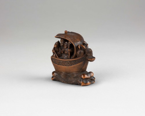 Netsuke Shichifukujin Takarabune, bateau des dieux du bonheur, Japon Edo - Reflets des Arts