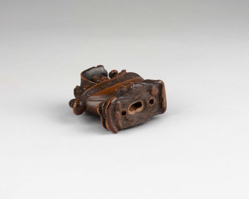 Antiquités - Netsuke Shichifukujin Takarabune, bateau des dieux du bonheur. Japon Edo