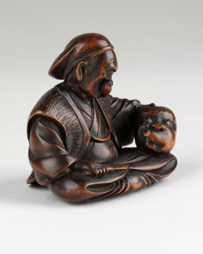 Antiquités - Netsuke – sculpteur de masque par Masayuki, Japon Edo