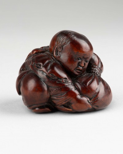 Antiquités - Netsuke by Masakiyo – A wood netsuke of a Karako. Japan Meiji