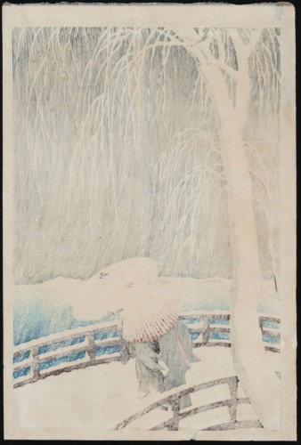 Ohara Koson (1877-1945) - Print Snow on Willow Bridge - Asian Works of Art Style 