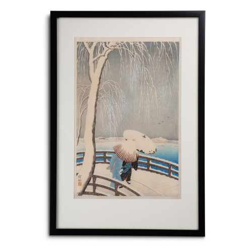 Ohara Koson (1877-1945) - Print Snow on Willow Bridge - 