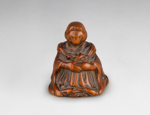 Asian Works of Art  - Netsuke - Saigyo Hoshi the poet looking at the Fuji, Japan Edo