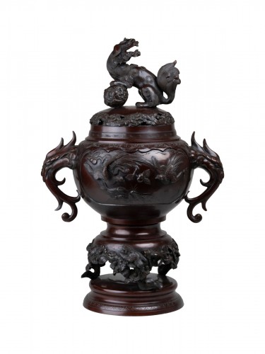 An important tripod bronze incense burner  censer – Koro Japan MEIJI