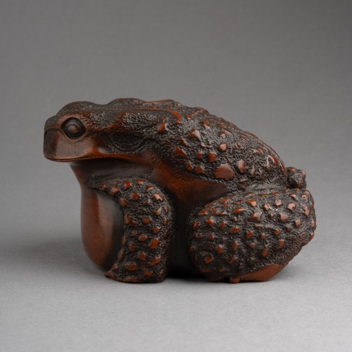 Ravissant crapaud en bois sculpté - Okimono, Japon Edo 19e siècle - 