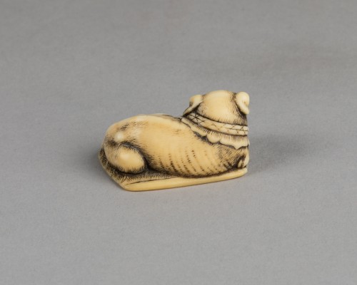 Asian Works of Art  - Netsuke – Puppy lying on the carpet. Japan Edo 18th century