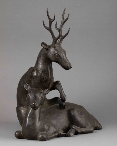 Antiquités - Bronze - Couple of deers
