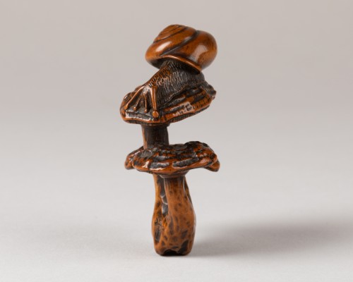 Escargot sur des Reishi par Masanao Netsuke Japon Edo - Arts d