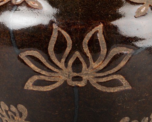 18th century - Stoneware Vase - Lotus And Crane, Japon Edo