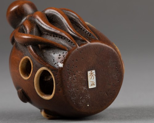 Antiquités - Netsuke - Pieuvre par Hidemasa, Japon Edo