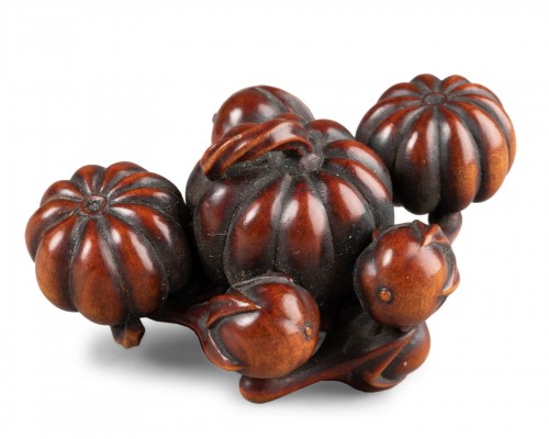 Netsuke – Citrouilles et aubergines, Japon Edo