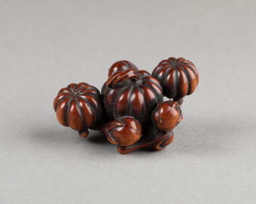 Netsuke - Pumpkins and eggplants, Japan Edo - Asian Works of Art Style 