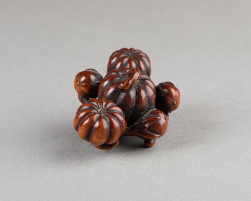 Asian Works of Art  - Netsuke - Pumpkins and eggplants, Japan Edo