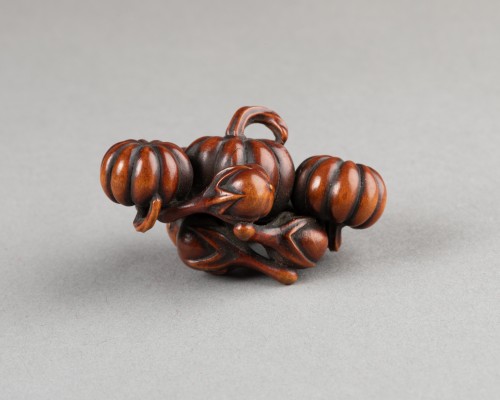 19th century - Netsuke - Pumpkins and eggplants, Japan Edo