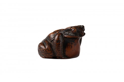 Netsuke Woodbox toad carved, Japan Edo
