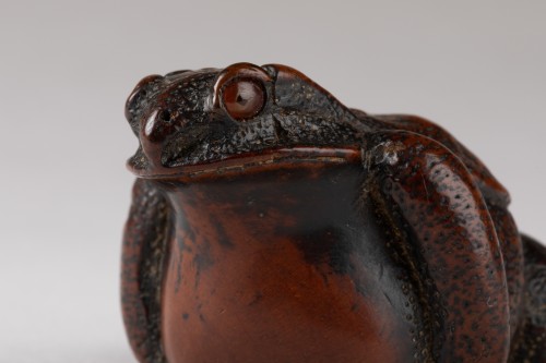 Netsuke Woodbox toad carved, Japan Edo - 