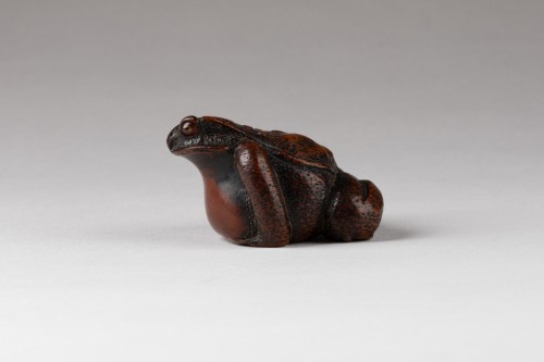 18th century - Netsuke Woodbox toad carved, Japan Edo