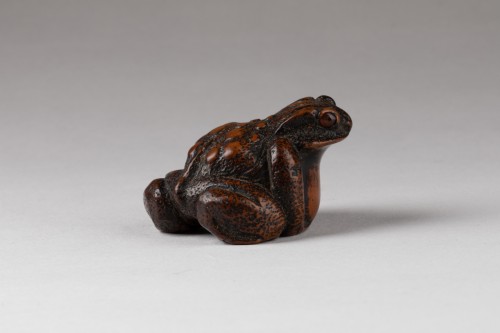 Antiquités - Netsuke Woodbox toad carved, Japan Edo