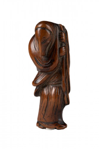 Renard déguisé, Netsuke en bois sculpté - Japon Edo 18e siècle