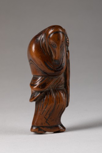 Renard déguisé, Netsuke en bois sculpté - Japon Edo 18e siècle - Arts d