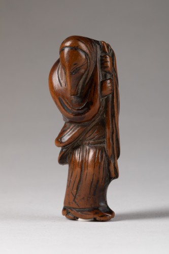XVIIIe siècle - Renard déguisé, Netsuke en bois sculpté - Japon Edo 18e siècle