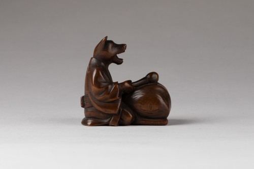 XIXe siècle - Netsuke - Tanuki no Hara Tsutsumi Japon