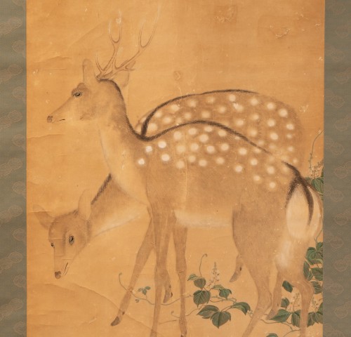 Asian Works of Art  - A couple of deers on a landscape - Japan Edo