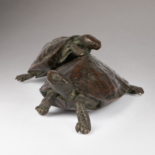 Model of a good group of a tortoise and young - Japan Edo Meiji - 