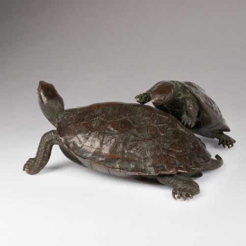 XIXe siècle - Ravissant petit sujet de deux tortues  - Japon Edo Meiji