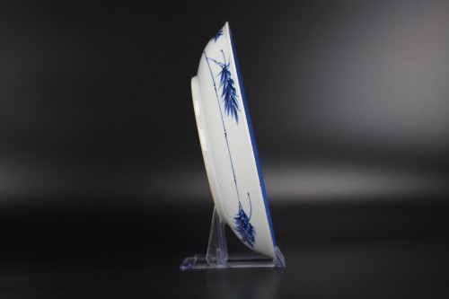 18th century - Chinese Porcelain Powder Blue Ground Blue And White Budai Dish, Kangxi