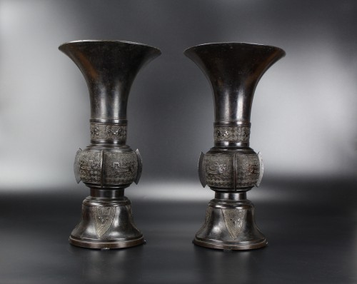 Asian Works of Art  - A Pair Of Large Chinese Archaistic Bronze ‘gu' Vases, Ming / Qing Dynasty