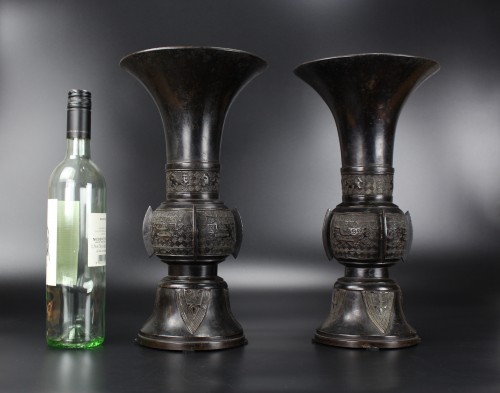 A Pair Of Large Chinese Archaistic Bronze ‘gu' Vases, Ming / Qing Dynasty - 