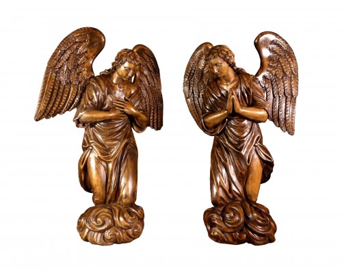 Large Pair of Winged Angels in Adoration, 18th Century