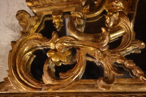 Régence - Grand miroir d’époque Régence à parecloses aux deux dorures