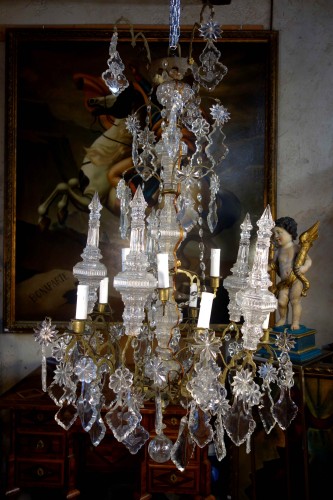 Important church cage chandelier in cut crystal