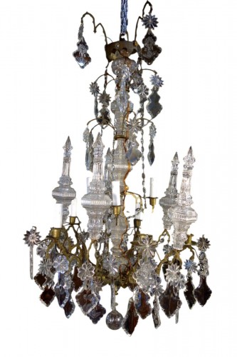 Important church cage chandelier in cut crystal