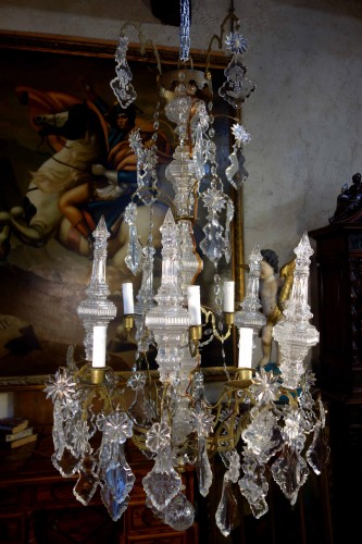 XIXe siècle - Important lustre cage d’église en cristal taillé
