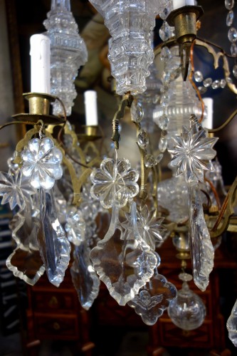 Antiquités - Important lustre cage d’église en cristal taillé
