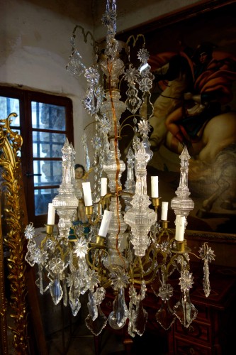 Antiquités - Important church cage chandelier in cut crystal