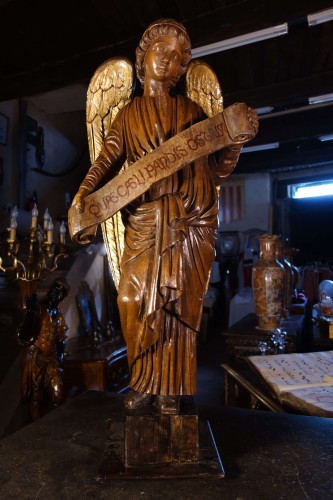 Large pair of solid and gilded wood angels, 18th century - 