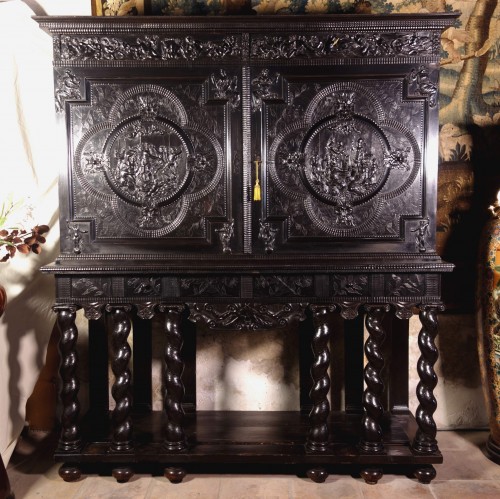 Furniture  - Important ebony cabinet with Seven Virtues