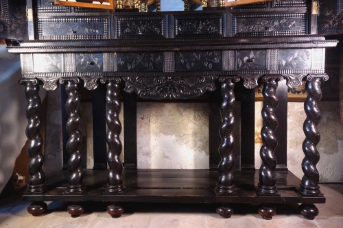 Antiquités - Important ebony cabinet with Seven Virtues