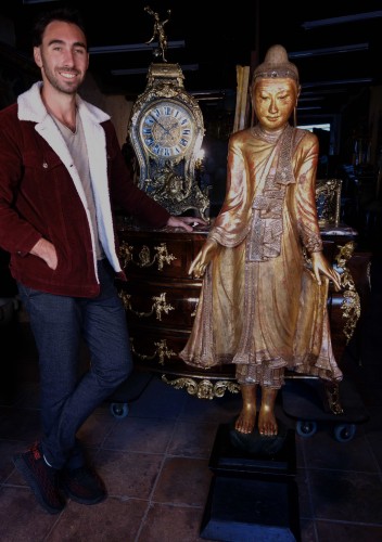 Grand Bouddha Birman en bois sculpté doré - Sculpture Style 