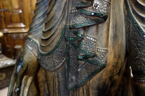 XIXe siècle - Important Bouddha Mandalay en bois sculpté, deux mètres environ